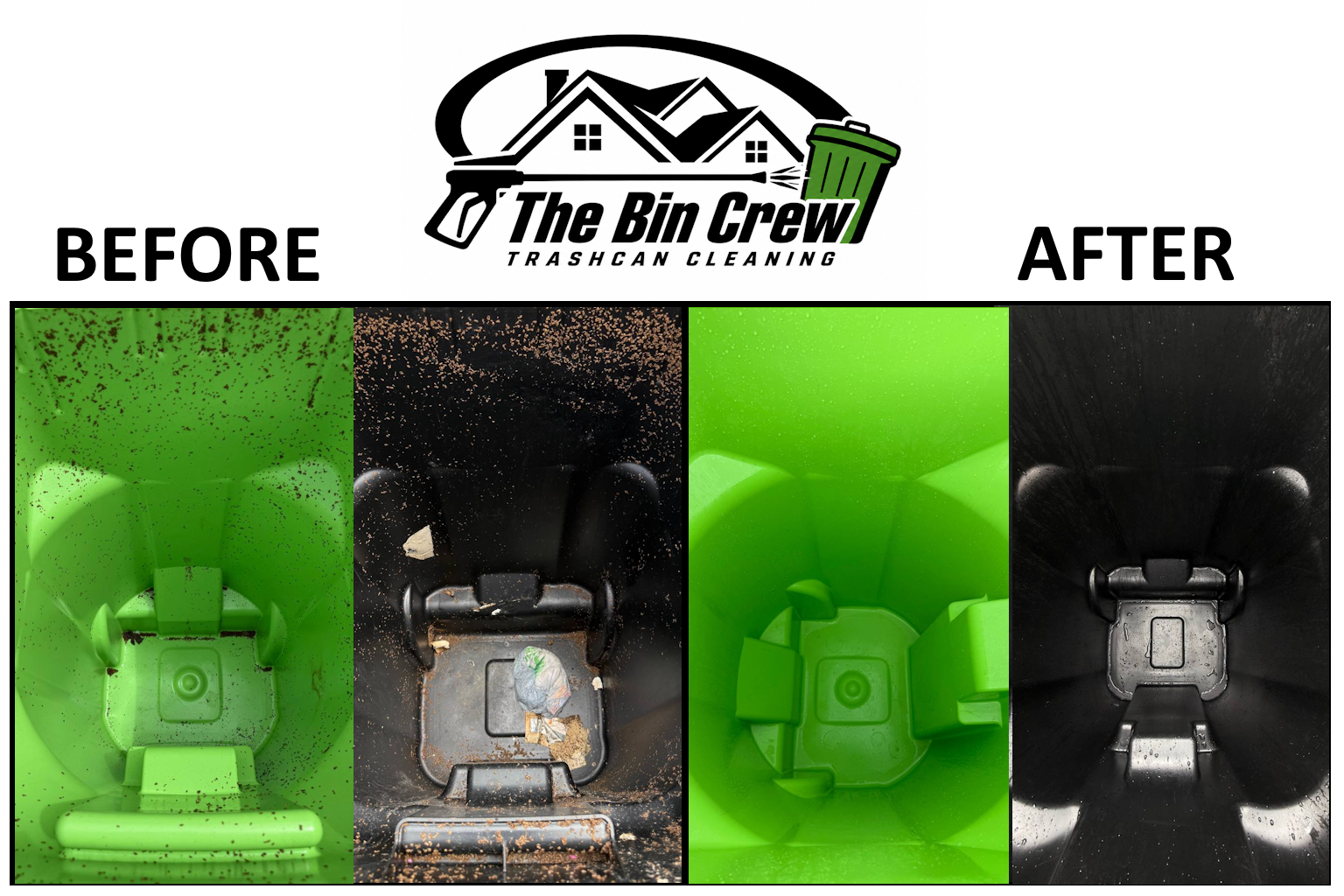 Before and after trash bin cleaning