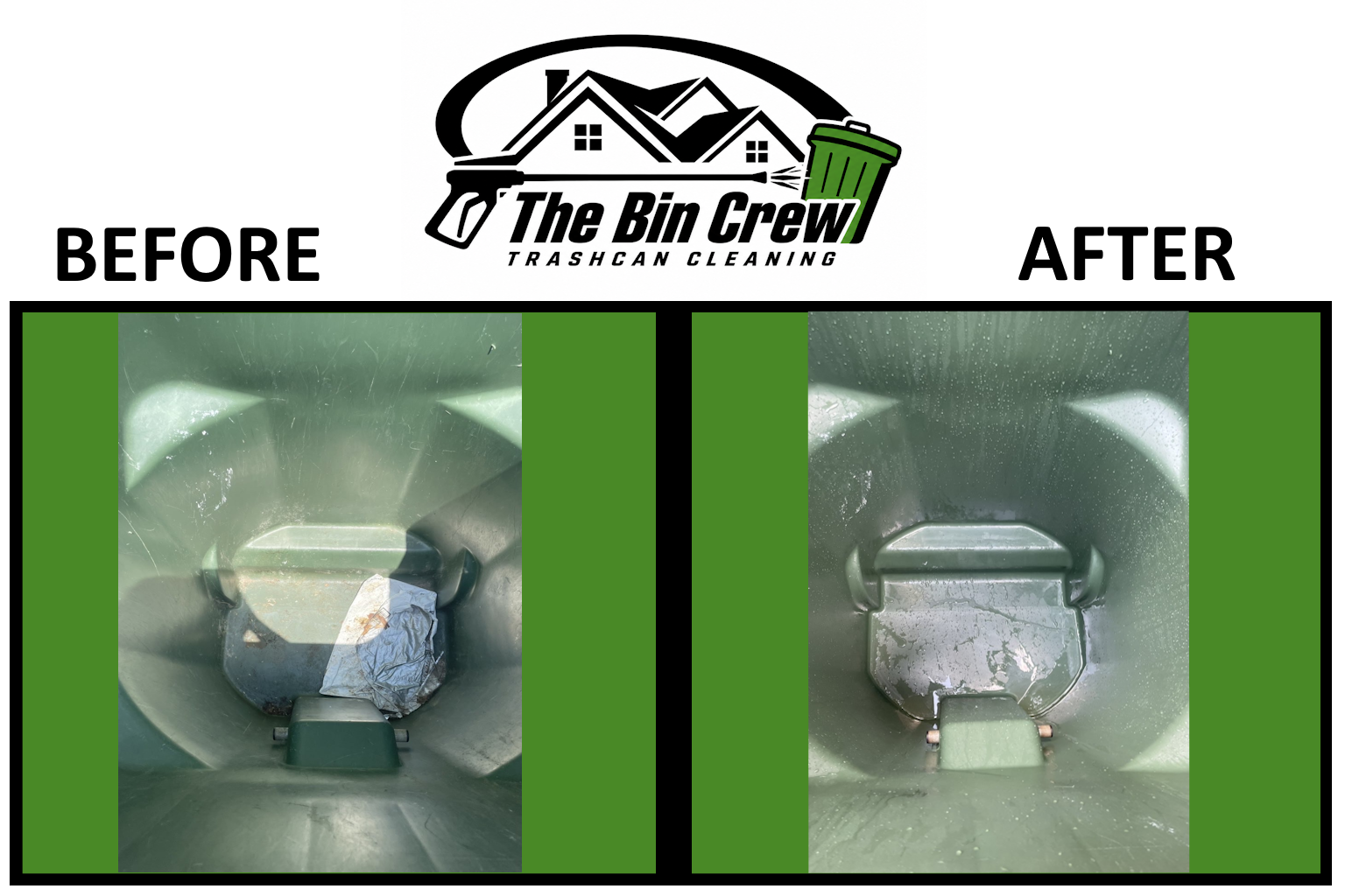 Before and after trash bin cleaning