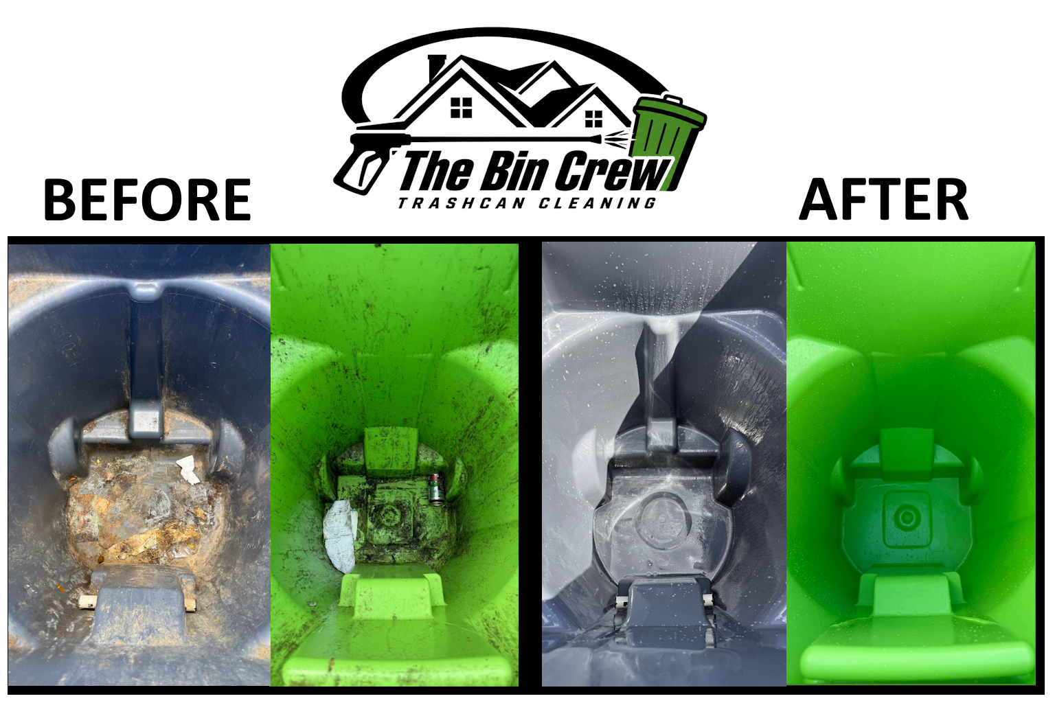 Before and after trash bin cleaning