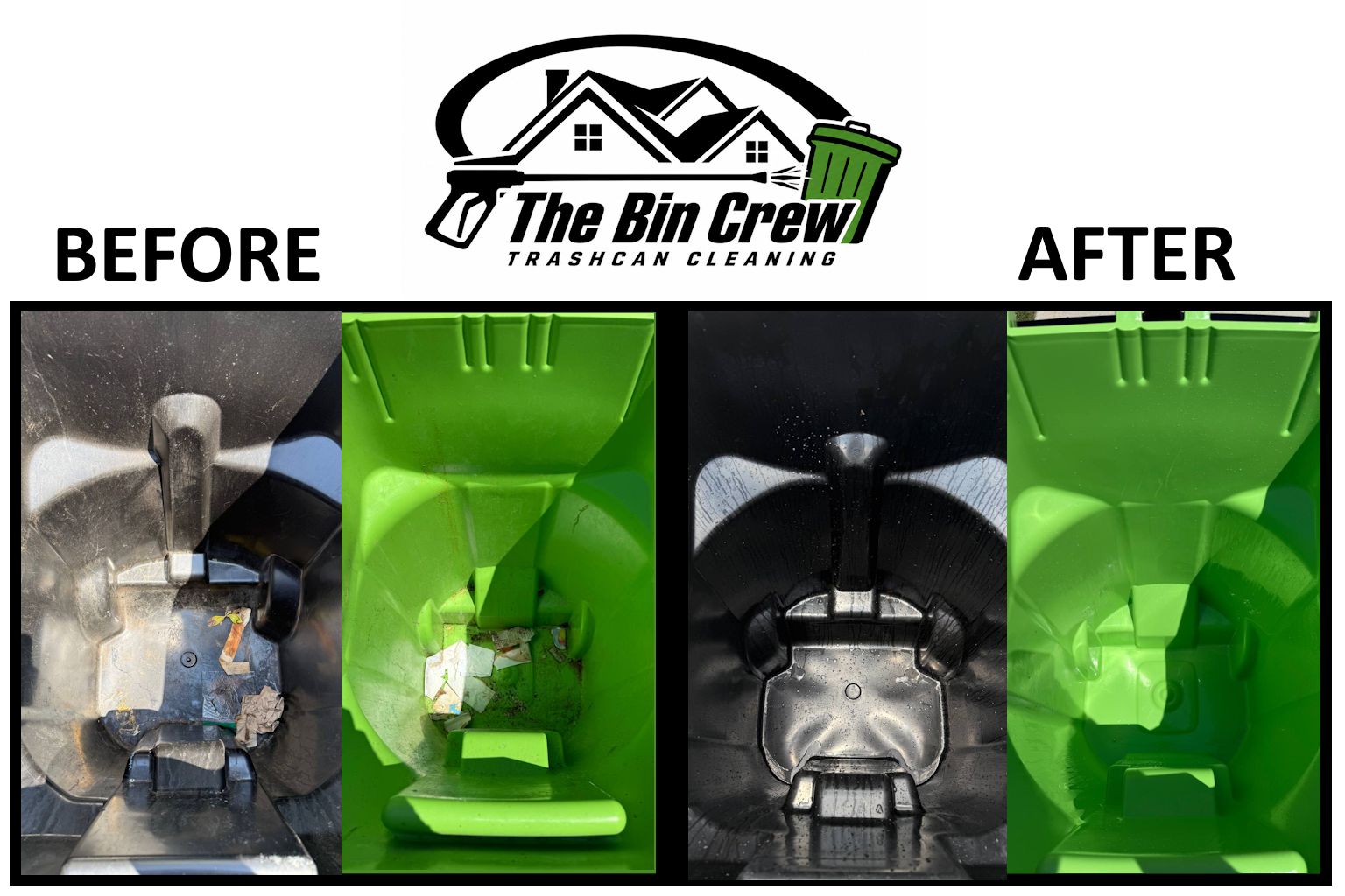 Before and after trash bin cleaning