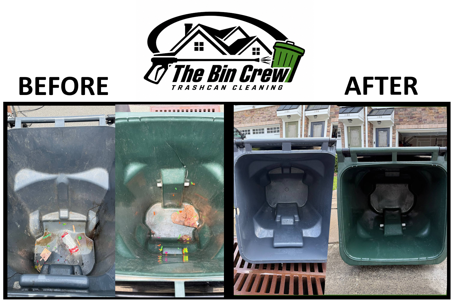 Before and after trash bin cleaning