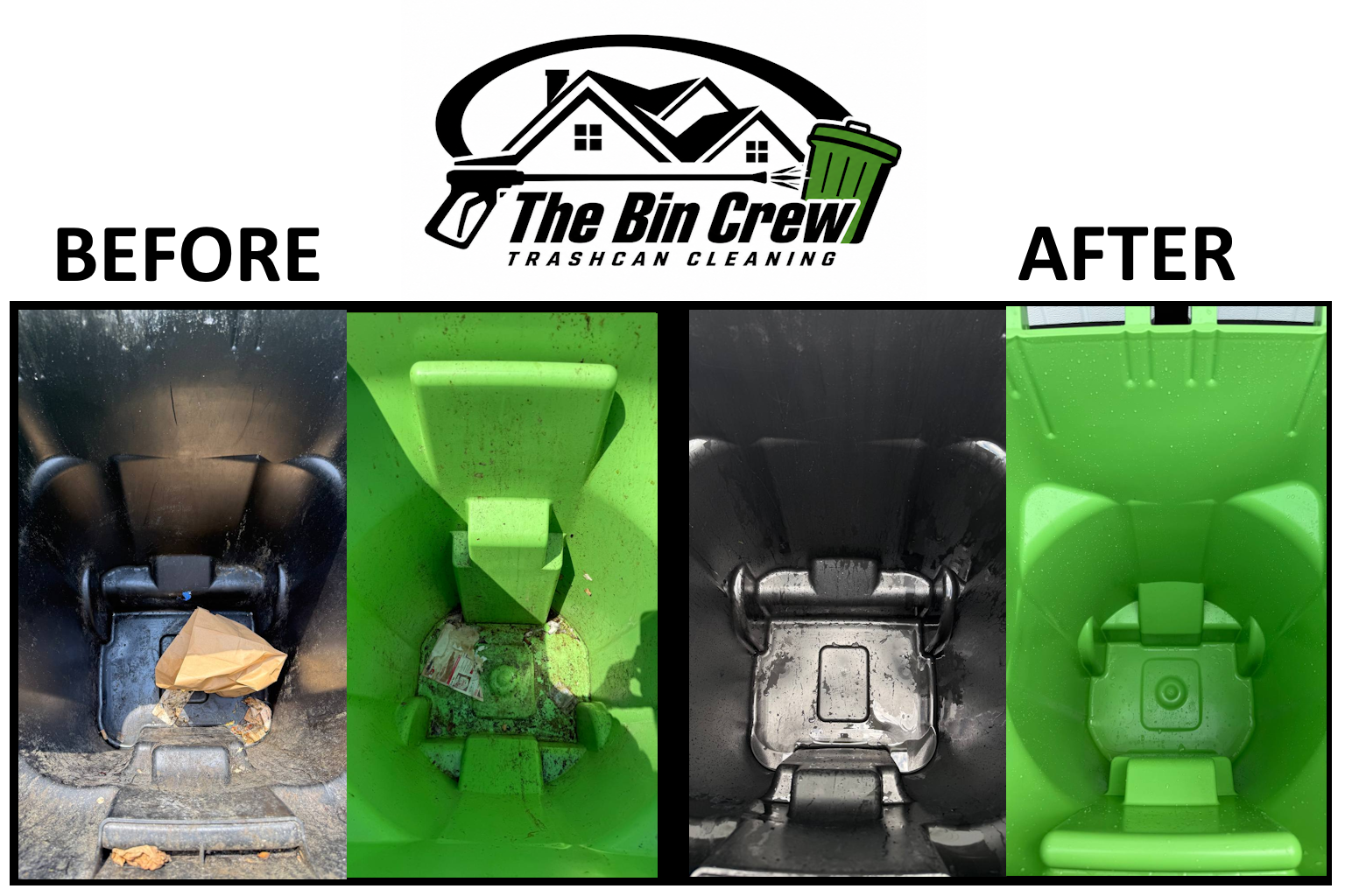 Before and after trash bin cleaning