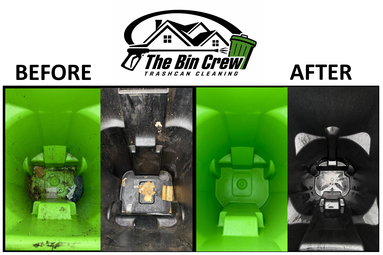 Before and after trash bin cleaning